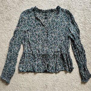 Mango Floral Print Blouse - Green and White